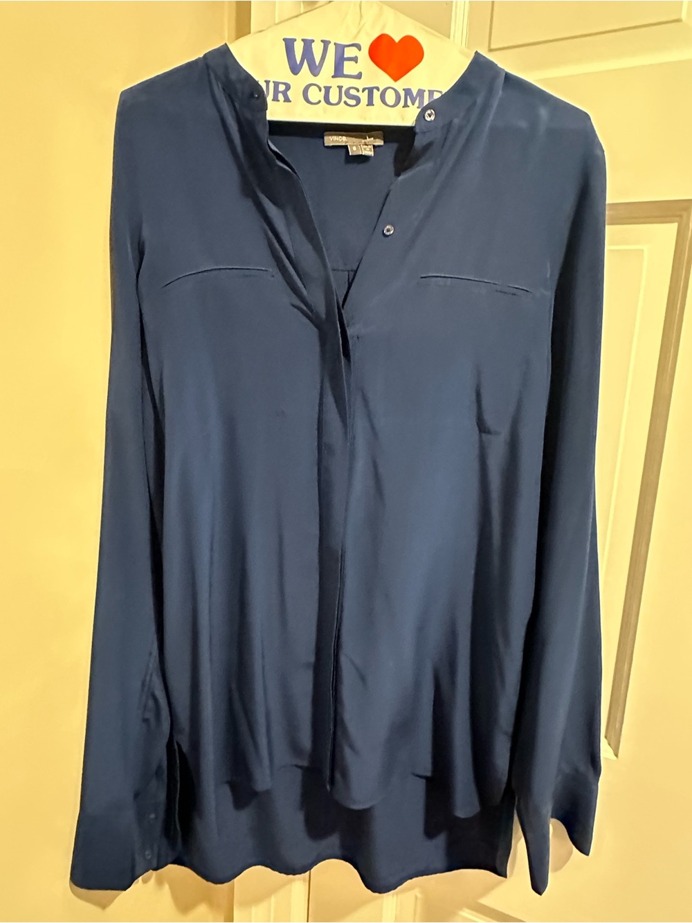 Vince Long-Sleeve Navy Silk Blouse minimalist  quiet luxury